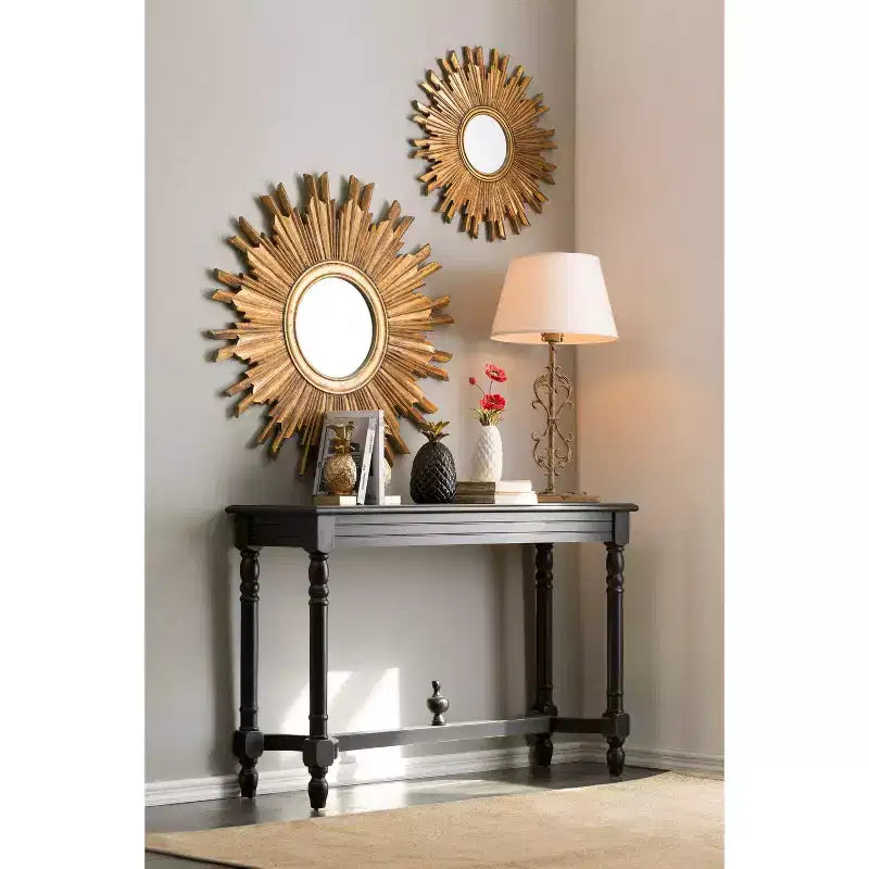 35.5" Round Sunburst Wall Mirror, Gold, 1-Person