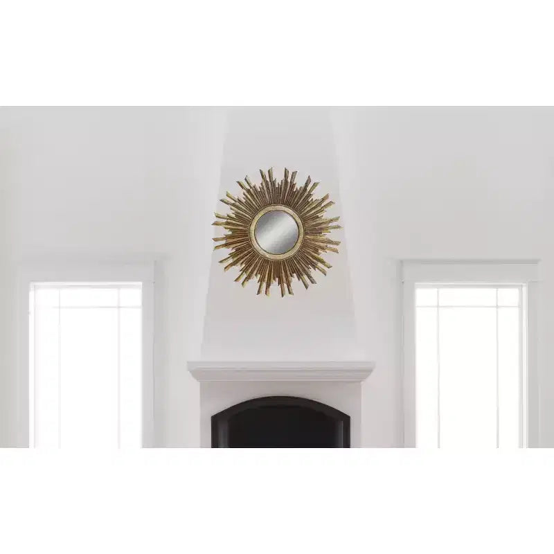 35.5" Round Sunburst Wall Mirror, Gold, 1-Person