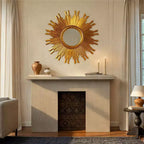 35.5" Round Sunburst Wall Mirror, Gold, 1-Person