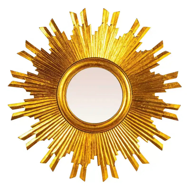 35.5" Round Sunburst Wall Mirror, Gold, 1-Person