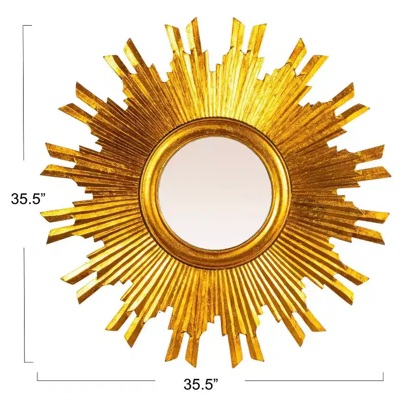 35.5" Round Sunburst Wall Mirror, Gold, 1-Person