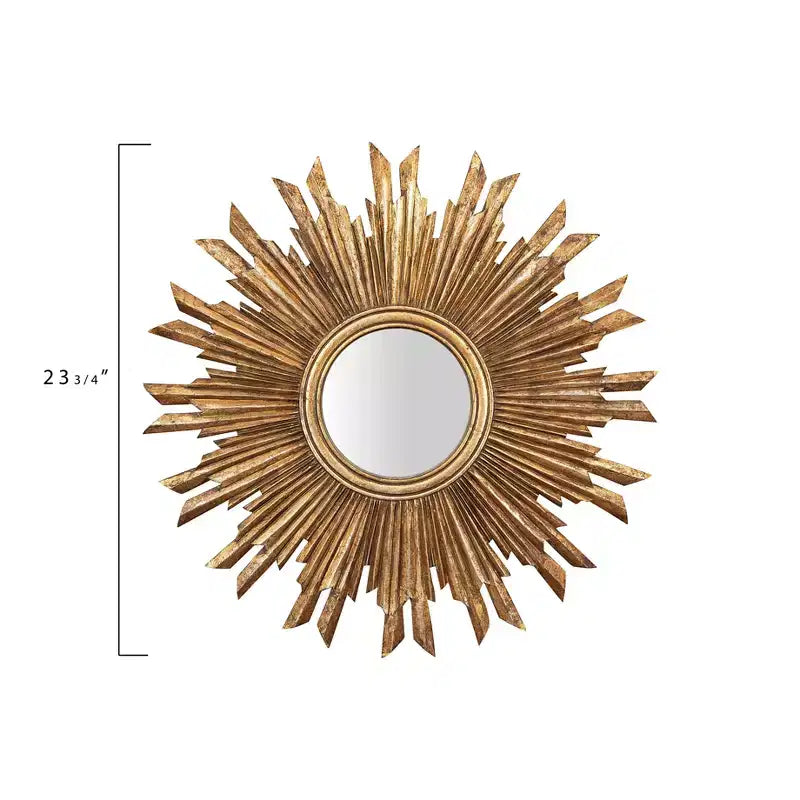 35.5" Round Sunburst Wall Mirror, Gold, 1-Person