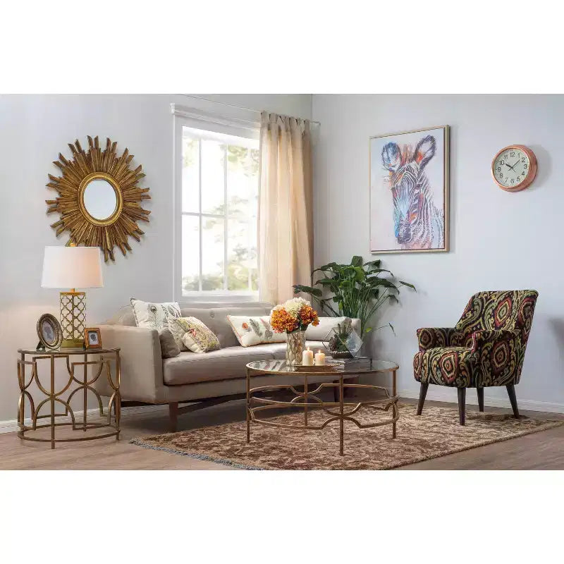 35.5" Round Sunburst Wall Mirror, Gold, 1-Person