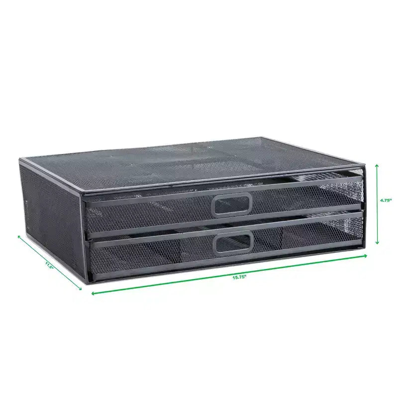 Black Metal Mesh Monitor Stand with Storage Drawers, 2-Tier, 1-Person