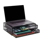Black Metal Mesh Monitor Stand with Storage Drawers, 2-Tier, 1-Person