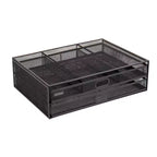 Black Metal Mesh Monitor Stand with Storage Drawers, 2-Tier, 1-Person