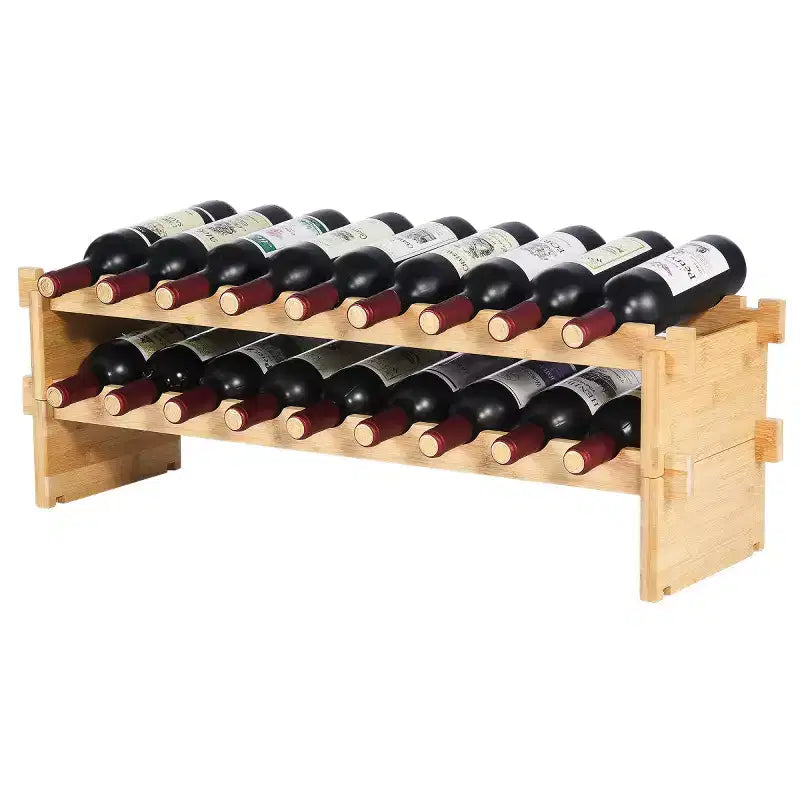 Natural Bamboo 2-Tier Wine Rack, 18-Bottle Countertop Storage