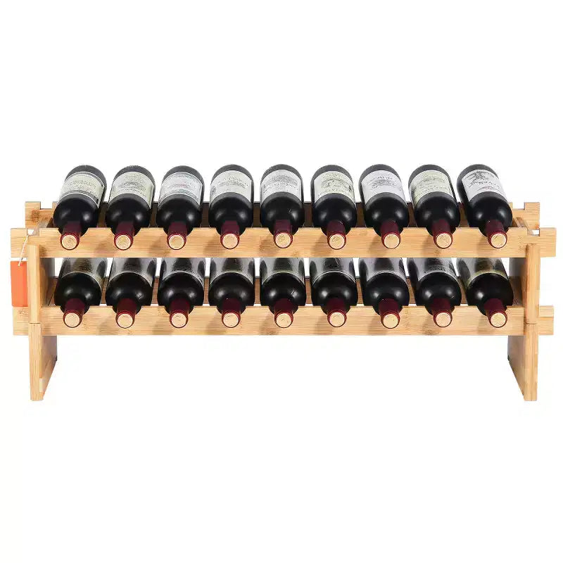Natural Bamboo 2-Tier Wine Rack, 18-Bottle Countertop Storage