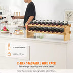 Natural Bamboo 2-Tier Wine Rack, 18-Bottle Countertop Storage