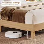 Natural Brown, Boho Rattan Platform Bed Frame with Headboard Shelves, King (1-Person)