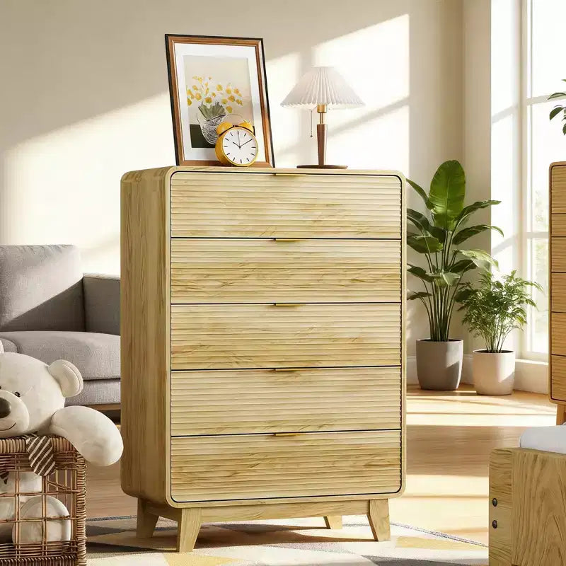 5-Drawer Chest of Drawers, Wood Look Bedroom Cabinet with Metal Handles & Anti-Tilt for Bedroom