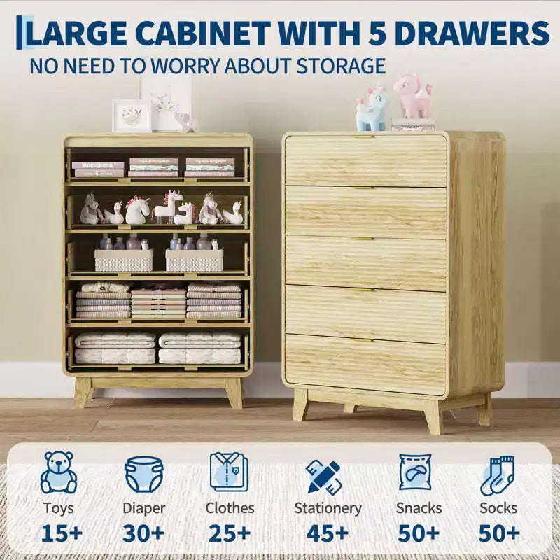 White Ribbed 5-Drawer Dresser, Single Unit