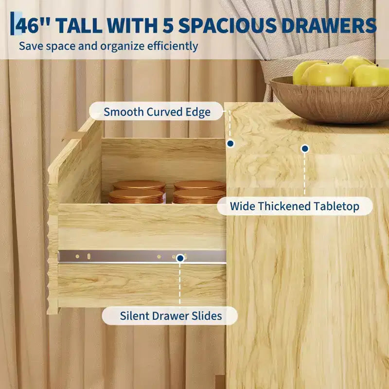 White Ribbed 5-Drawer Dresser, Single Unit