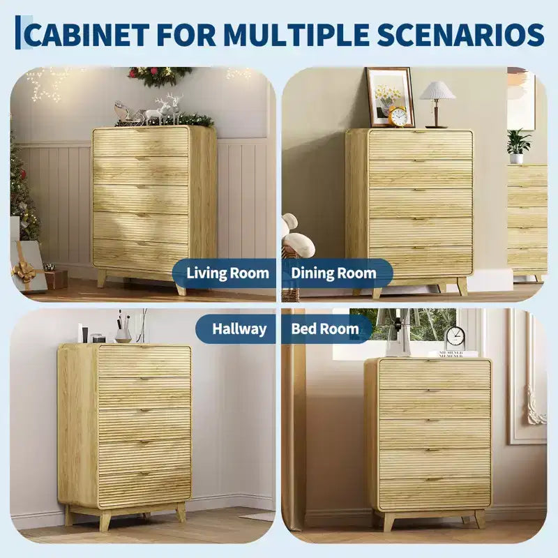 White Ribbed 5-Drawer Dresser, Single Unit