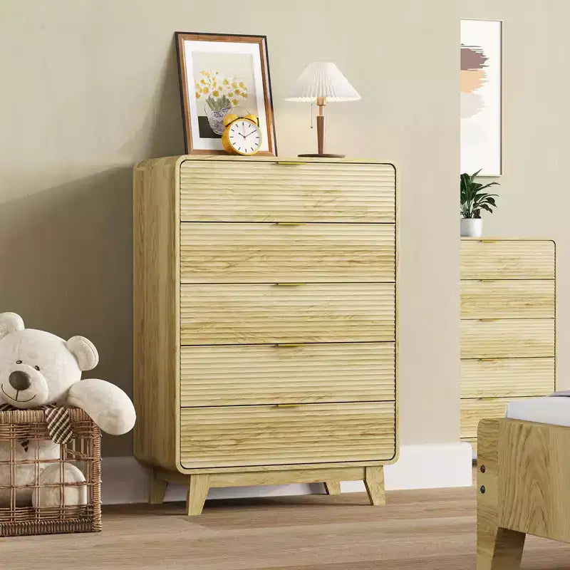 White Ribbed 5-Drawer Dresser, Single Unit