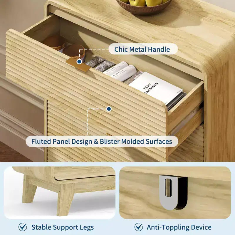 White Ribbed 5-Drawer Dresser, Single Unit