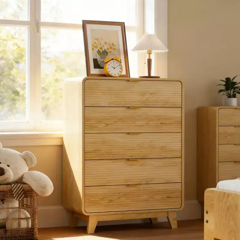 White Ribbed 5-Drawer Dresser, Single Unit