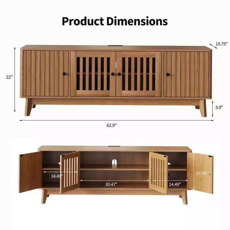 Black & Walnut Rectangular TV Stand with Storage, Fits TVs up to 70"