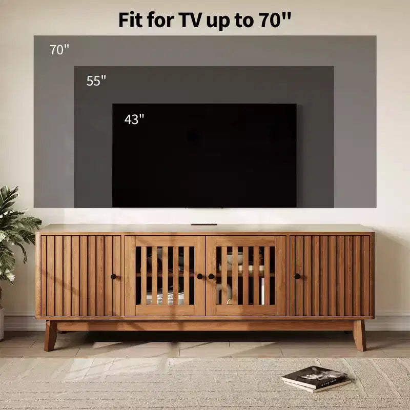 Black & Walnut Rectangular TV Stand with Storage, Fits TVs up to 70"