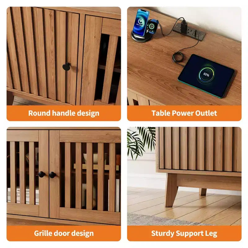 Black & Walnut Rectangular TV Stand with Storage, Fits TVs up to 70"