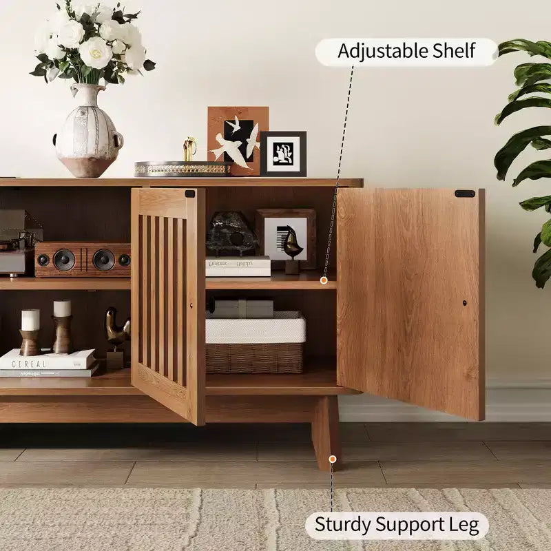 Black & Walnut Rectangular TV Stand with Storage, Fits TVs up to 70"