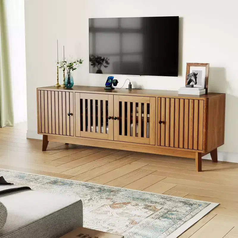 Black & Walnut Rectangular TV Stand with Storage, Fits TVs up to 70"