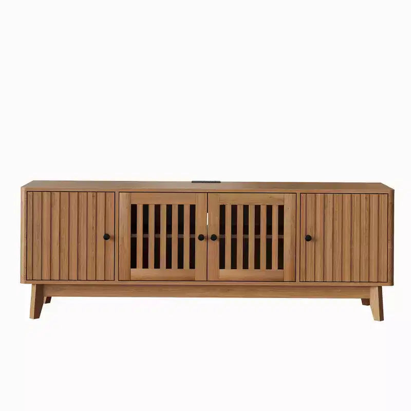 Black & Walnut Rectangular TV Stand with Storage, Fits TVs up to 70"