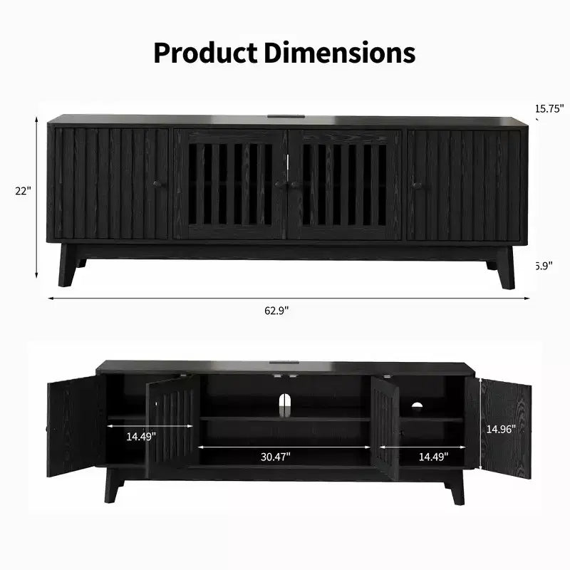 Black & Walnut Rectangular TV Stand with Storage, Fits TVs up to 70"