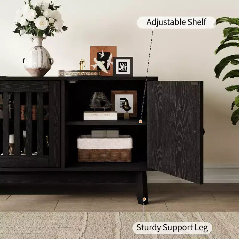 Black & Walnut Rectangular TV Stand with Storage, Fits TVs up to 70"