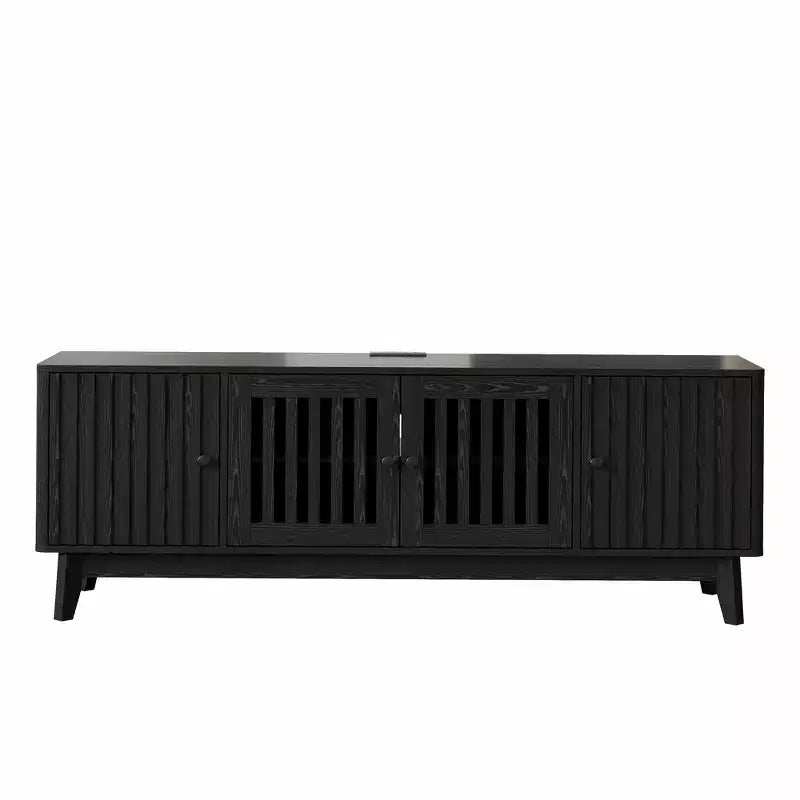 Black & Walnut Rectangular TV Stand with Storage, Fits TVs up to 70"