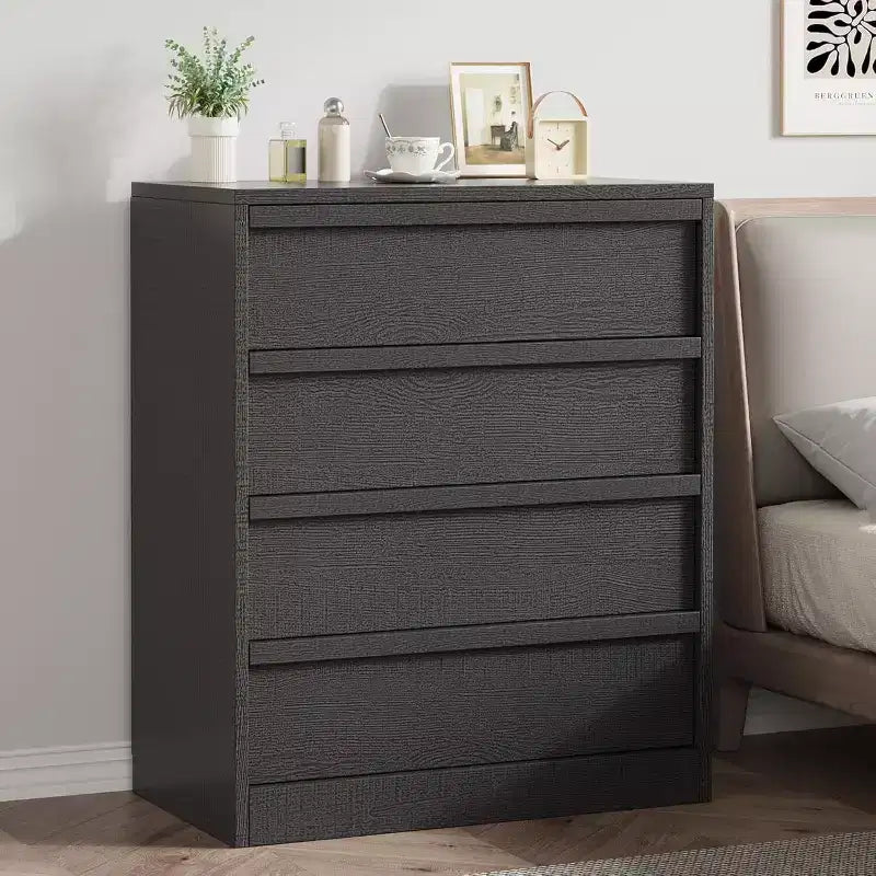 GustoWave Modern Bedside End Side Table, 4 Drawer Dresser for Bedroom, Living Room, Entryway, Black