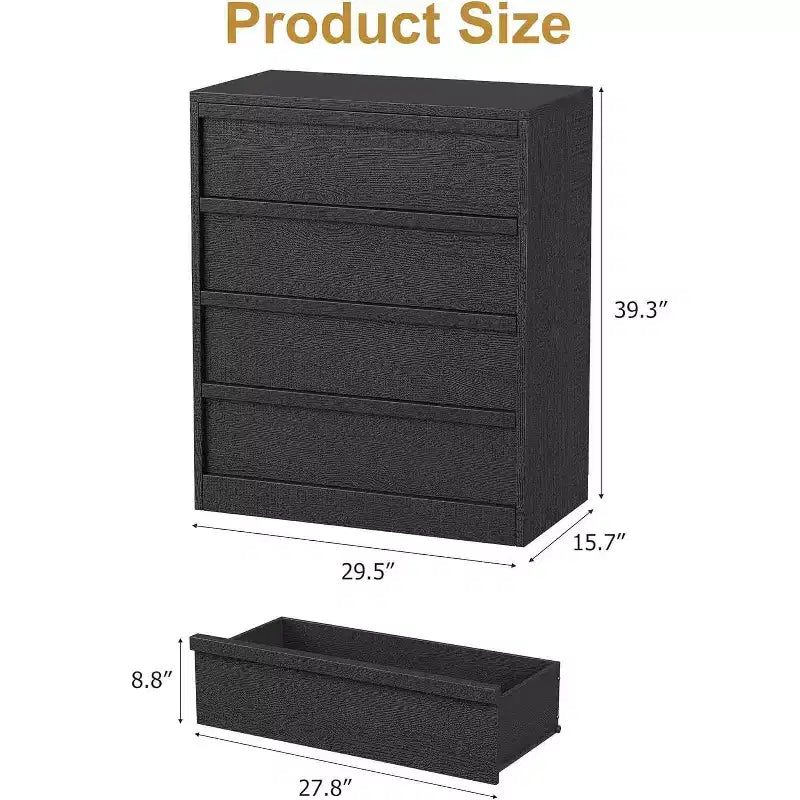 Black 4-Drawer Dresser, 1-Person Use