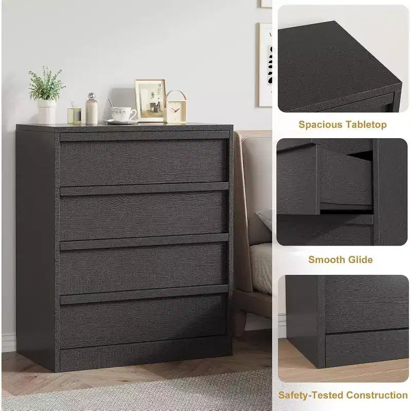 Black 4-Drawer Dresser, 1-Person Use