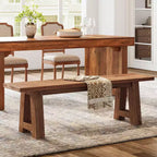 Lantine Solid Wood Dining Bench with A-Shaped Legs, 55.12-Inch Farmhouse Entryway Bench Indoor for Hallway, Kitchen, Dining Room, Living Room (Brown)