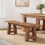 Brown Farmhouse Solid Wood Bench with A-Shaped Legs, 2-Person, 55"