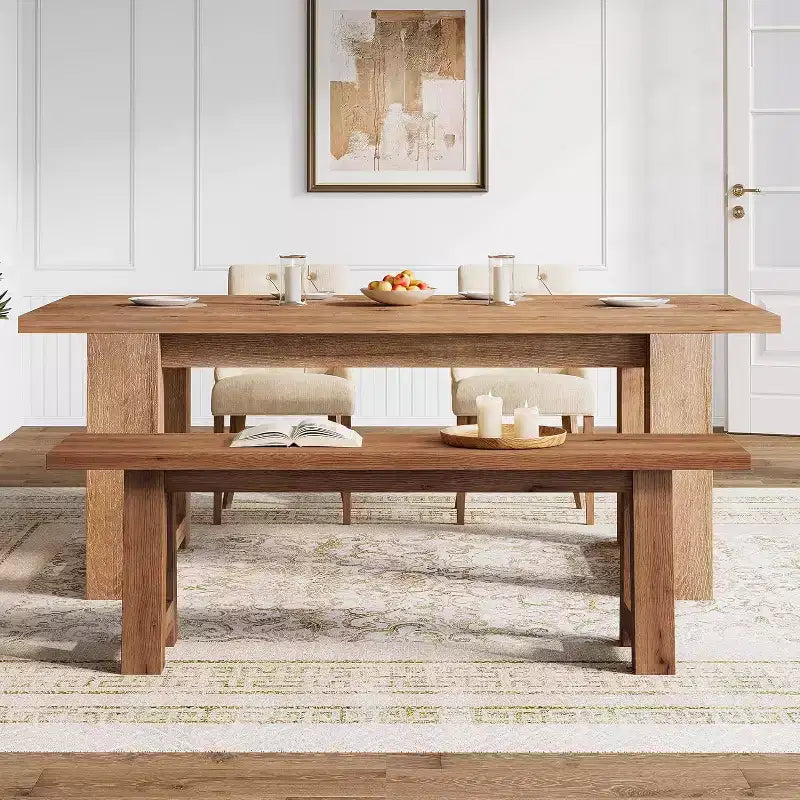 Brown Farmhouse Solid Wood Bench with A-Shaped Legs, 2-Person, 55"