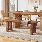 Brown Farmhouse Solid Wood Bench with A-Shaped Legs, 2-Person, 55"