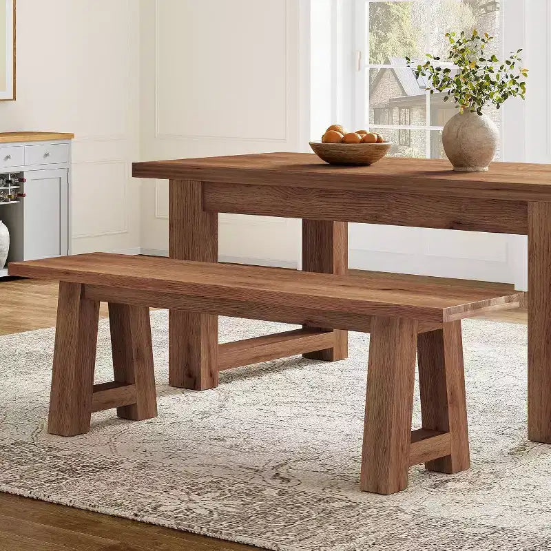Brown Farmhouse Solid Wood Bench with A-Shaped Legs, 2-Person, 55"