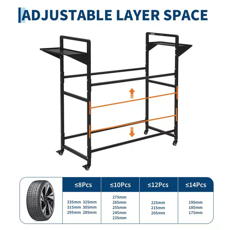 Black Metal Rolling Tire Storage Rack with Dust Cover, 1-Person Use