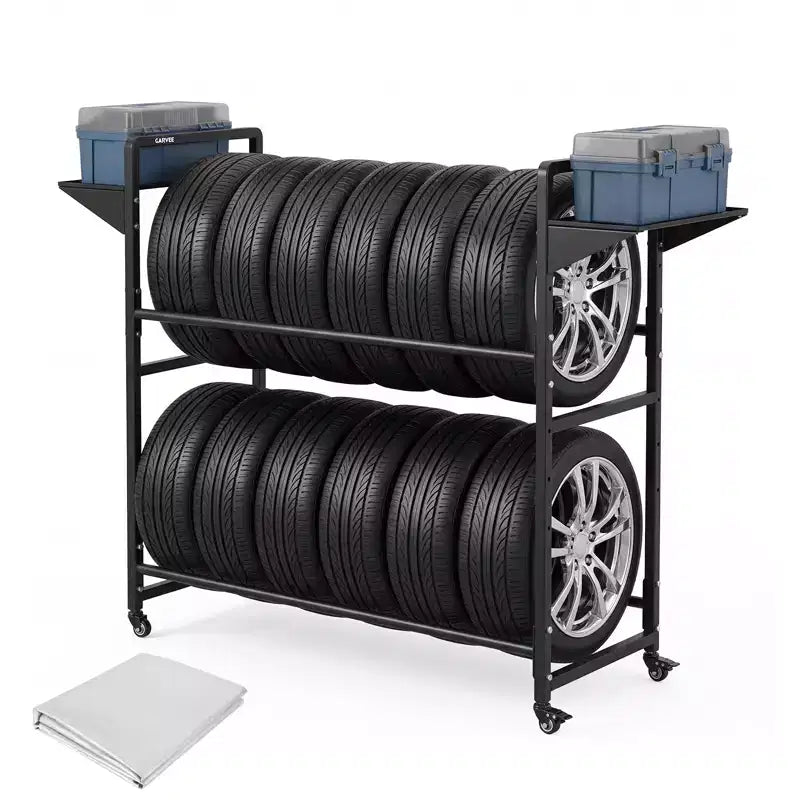 Tire Storage Rack with Anti-Dust Cover, 44 x 16 x 44 Adjustable Rolling Tire Rack with 4 Wheels, Garage Tire Storage Stand, Holds Up to 660 lbs