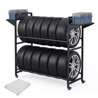 Black Metal Rolling Tire Storage Rack with Dust Cover, 1-Person Use