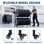 Black Metal Rolling Tire Storage Rack with Dust Cover, 1-Person Use