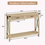 Beige Wood Console Table with Rattan Drawers, 1-Person Use
