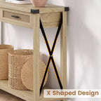 Beige Wood Console Table with Rattan Drawers, 1-Person Use