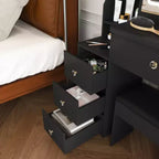 Black / White / Walnut Lighted Makeup Vanity Table with Stool, Single-Person, 3-Color Mirror, Power Outlet & Drawers