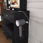 Black / White / Walnut Lighted Makeup Vanity Table with Stool, Single-Person, 3-Color Mirror, Power Outlet & Drawers