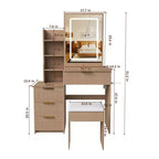 Black / White / Walnut Lighted Makeup Vanity Table with Stool, Single-Person, 3-Color Mirror, Power Outlet & Drawers