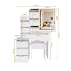 Black / White / Walnut Lighted Makeup Vanity Table with Stool, Single-Person, 3-Color Mirror, Power Outlet & Drawers