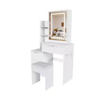Black / White / Walnut Lighted Makeup Vanity Table with Stool, Single-Person, 3-Color Mirror, Power Outlet & Drawers