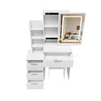 Black / White / Walnut Lighted Makeup Vanity Table with Stool, Single-Person, 3-Color Mirror, Power Outlet & Drawers